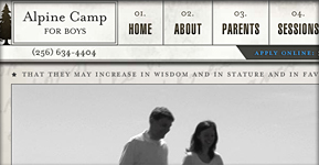 The home page of Alpine Camp's website