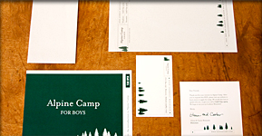 Logo, website, and identity package (envelope, letterhead, DVD mailer, mailing label, and DVD sleeve) for <a href='http://www.alpinecamp.com/' target='_blank'>Alpine Camp</a> in Mentone, Alabama.