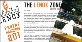 Logo, website, parent handbook, newsletter, and postcard for <a href='http://www.camplenox.com/' target='_blank'>Camp Lenox</a> in Lee, Massachusetts. 