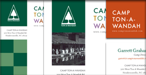 Logo, website, and identity package (envelope, letterhead, and business card) for <a href='http://www.camptonawandah.com/' target='_blank'>Camp Ton-A-Wandah</a> in Hendersonville, North Carolina.
